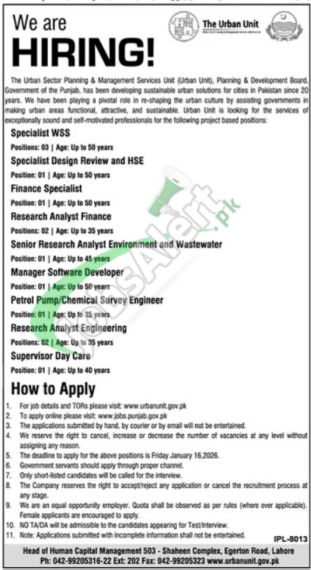 Last Date to Apply Urban Unit Jobs 2026 in Punjab Latest Advertisement Urban Unit Jobs