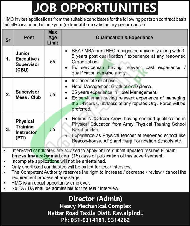 HMC Taxila Jobs
