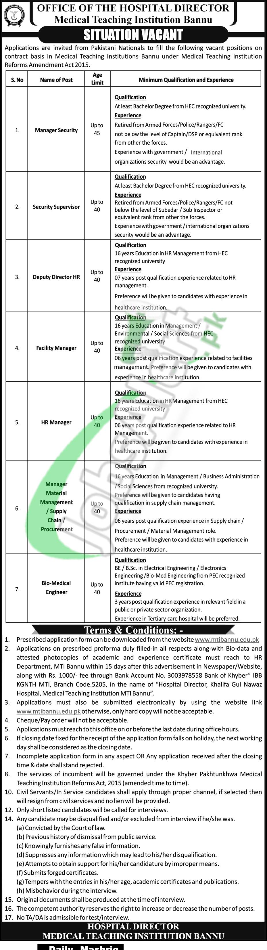 Medical Teaching Institution Bannu Jobs 2025 Advertisement Latest Medical Teaching Institution Bannu Jobs