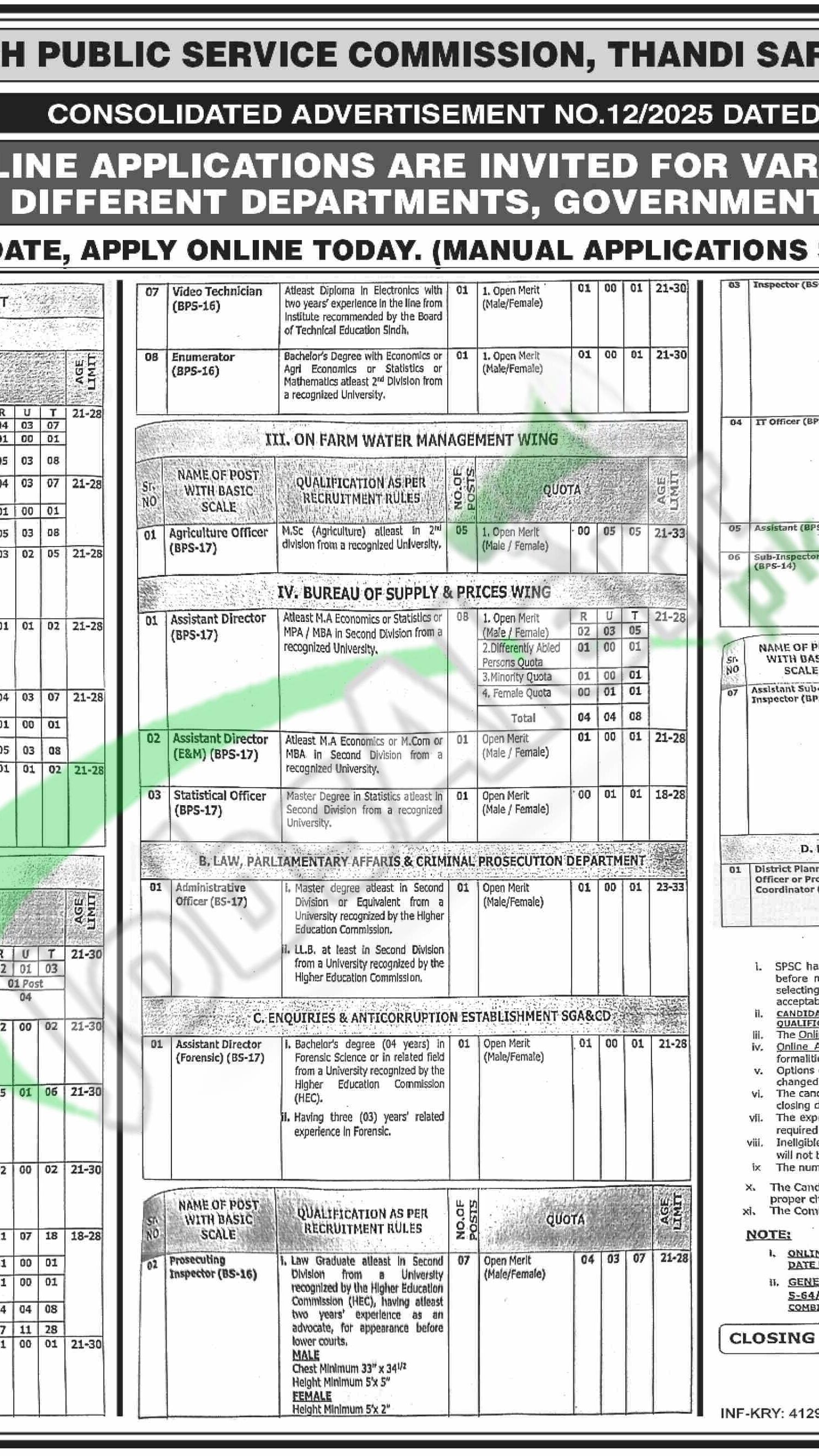 www.spsc.gov.pk Apply Online 2025 Last Date SPSC Jobs