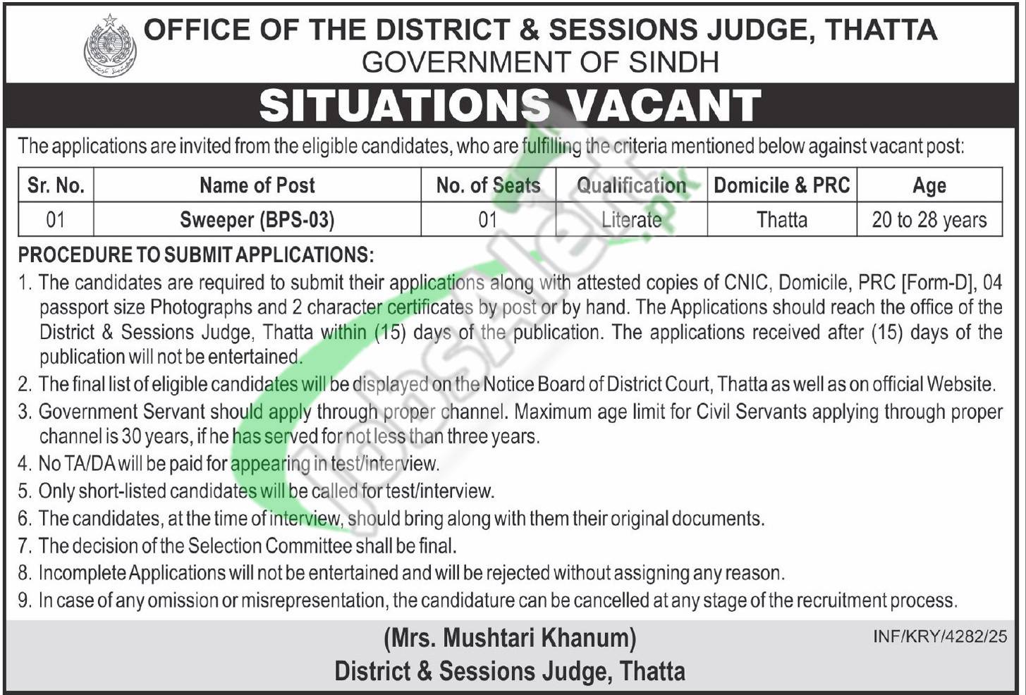 District and Session Court Thatta Jobs 2025 Latest Advertisement Session Court Thatta Jobs