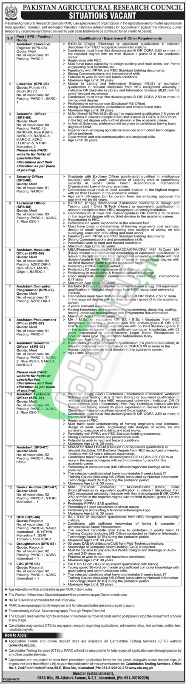 www.parc.gov.pk Application Form PARC Jobs 2025 Download PARC Jobs
