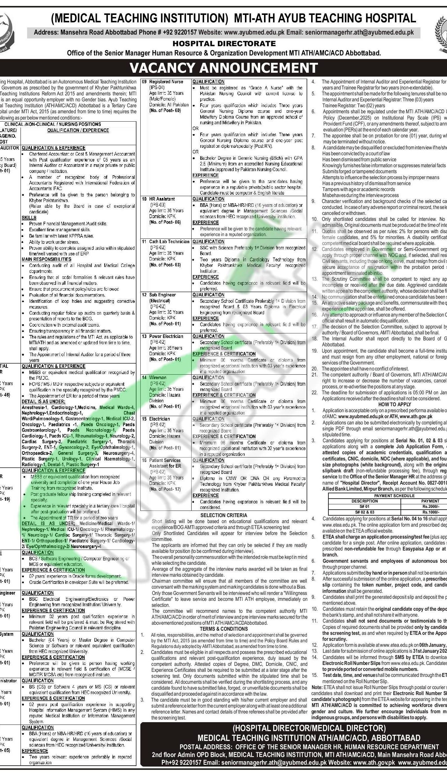ATH Abbottabad Jobs 2026 Medical Teaching Institution Latest ATH Abbottabad Jobs