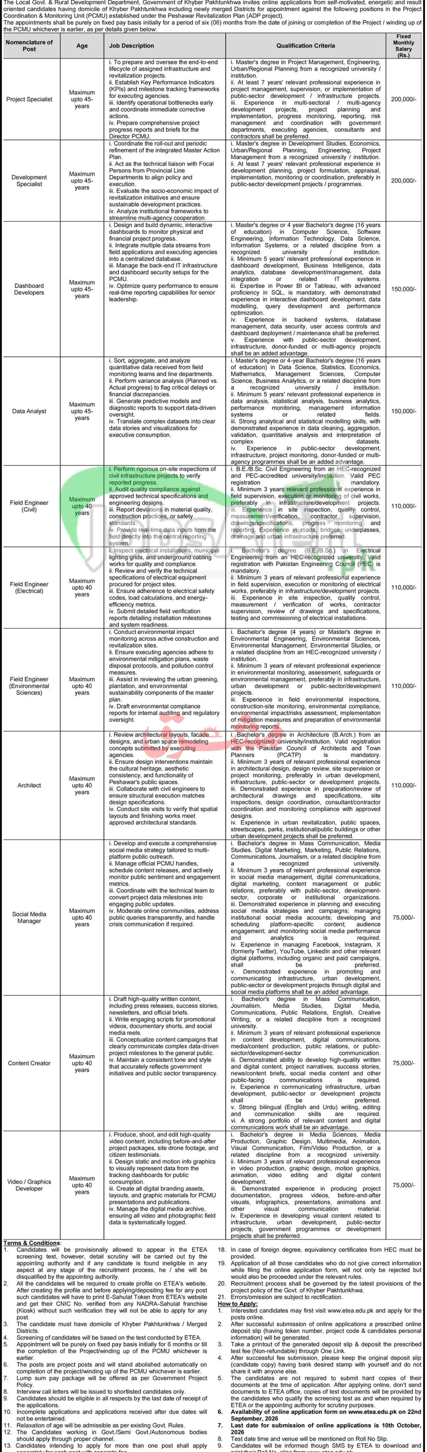 Local Government KPK Jobs 2026 LGE & RDD ETEA Application Form Local Government KPK Jobs