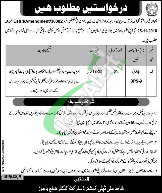 Deputy Commissioner Office Bajaur Jobs 2025 Latest Advertisement Deputy Commissioner Office Bajaur Jobs