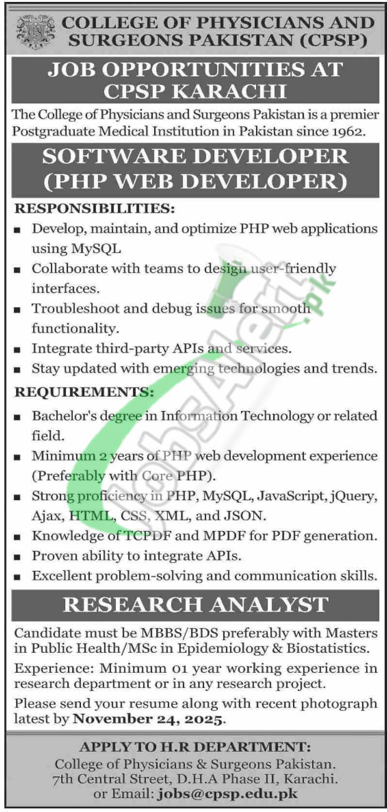 College of Physicians and Surgeons Pakistan Jobs