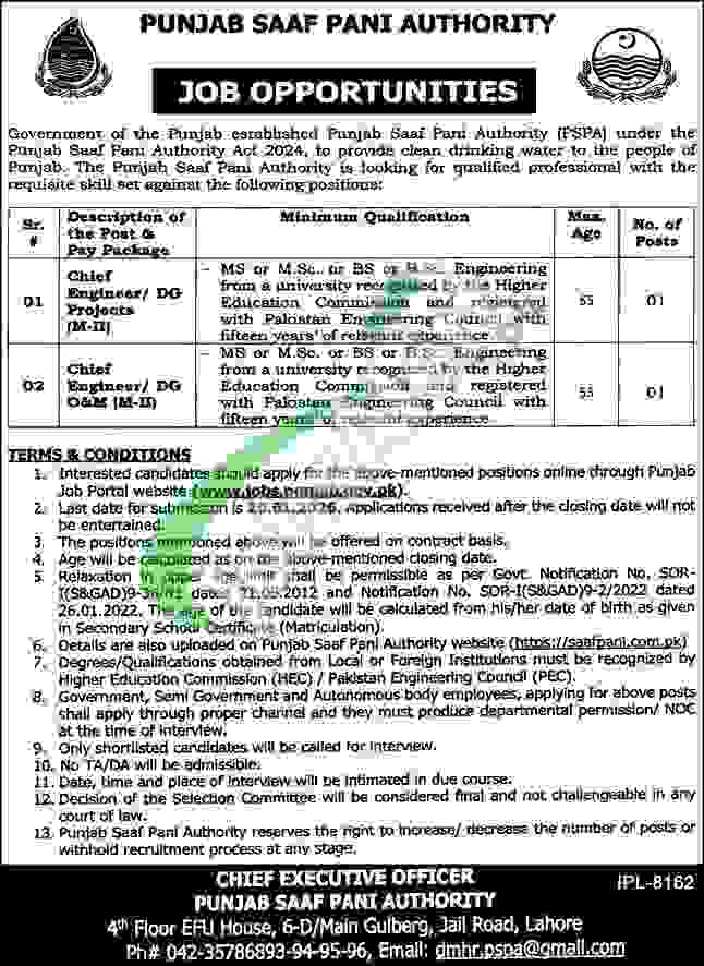Punjab Saaf Pani Authority Jobs 2026 Apply Online Current Openings Punjab Saaf Pani Authority Jobs