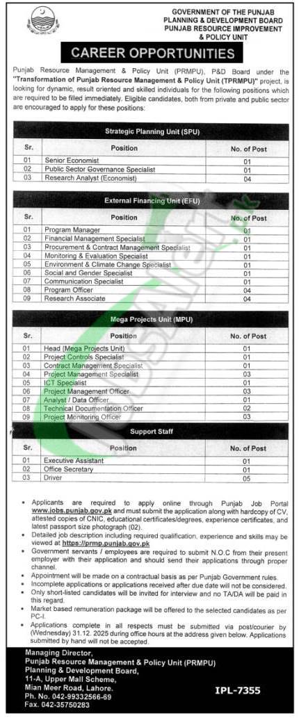 Apply in Planning and Development Department Punjab Jobs 2025 Current Vacancies Planning and Development Department Punjab Jobs