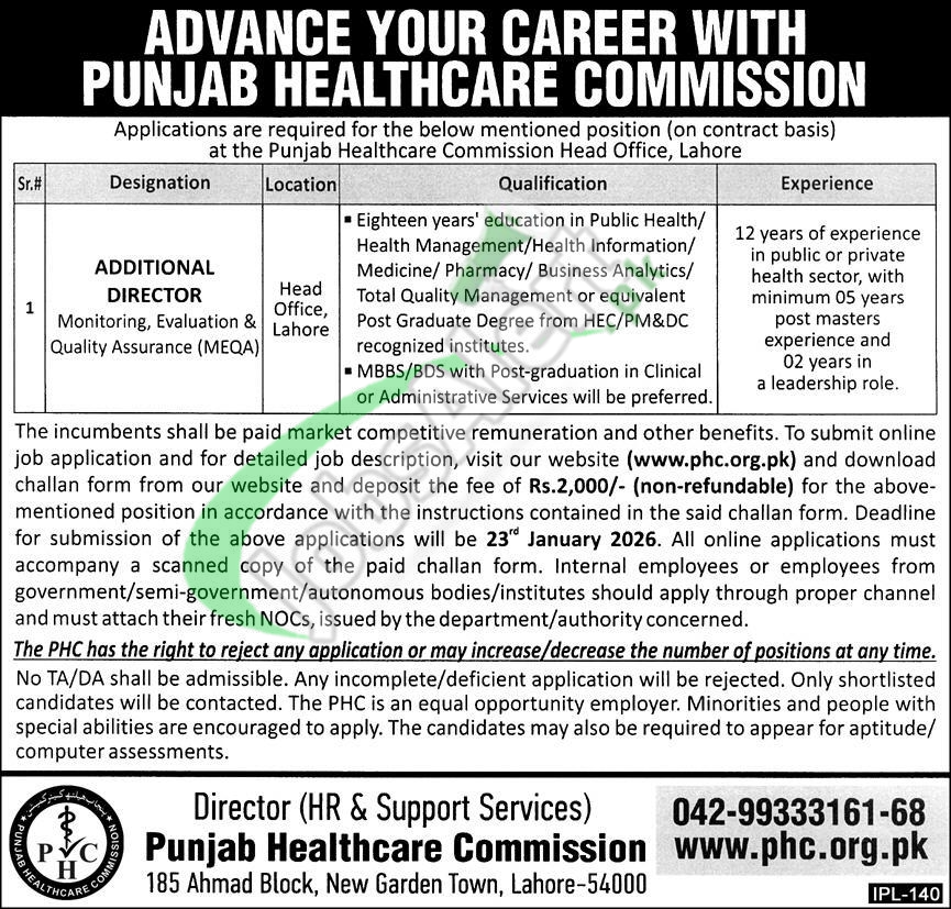 Punjab Healthcare Commission PHC Jobs 2026 Career Opportunities PHC Jobs Ad