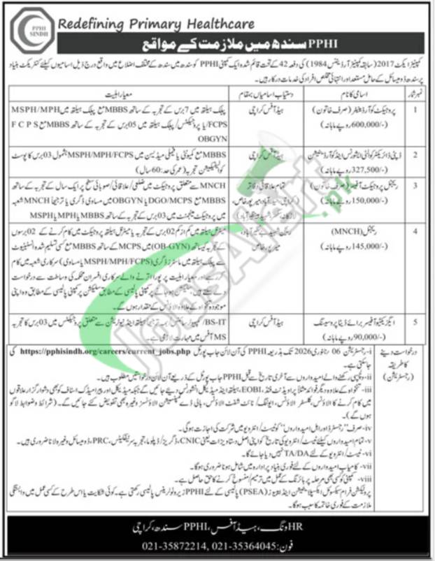 PPHI Sindh Jobs 2026 Apply Online Latest Advertisement PPHI Sindh Jobs