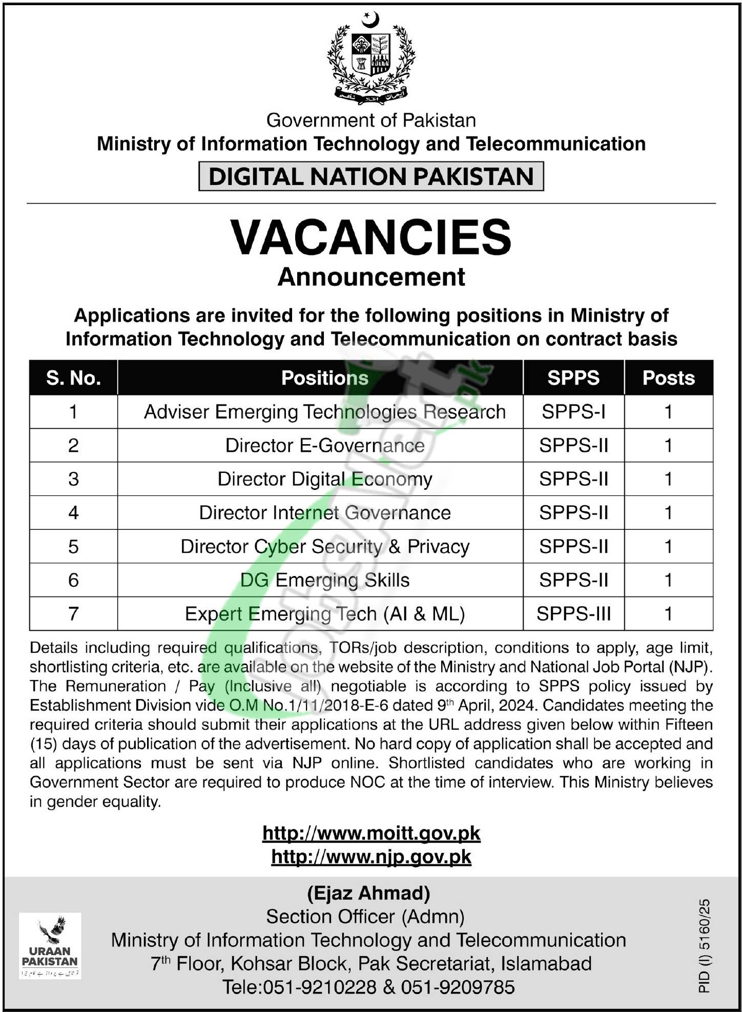 Ministry of Information Technology Jobs 2026 Application Form Download MOITT Jobs Ad
