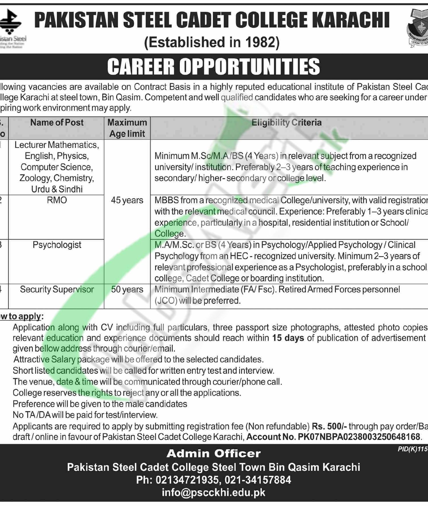 Pakistan Steel Cadet College Jobs 2026 – Lecturer Vacancies Pakistan Steel Cadet College Jobs