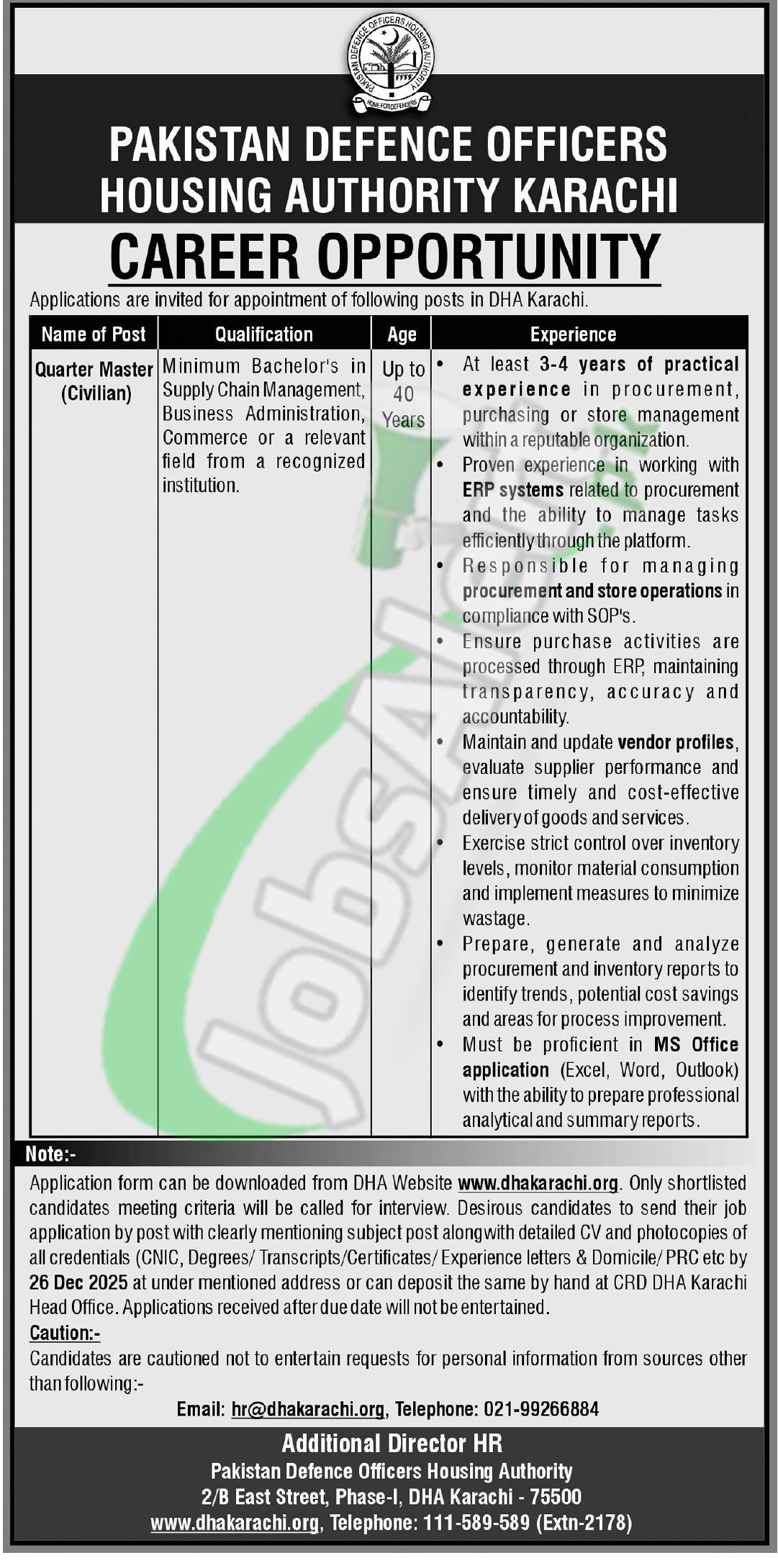Pakistan Defence Officers Housing Authority Karachi Jobs 2025 Latest Advertisement DHA Karachi Jobs