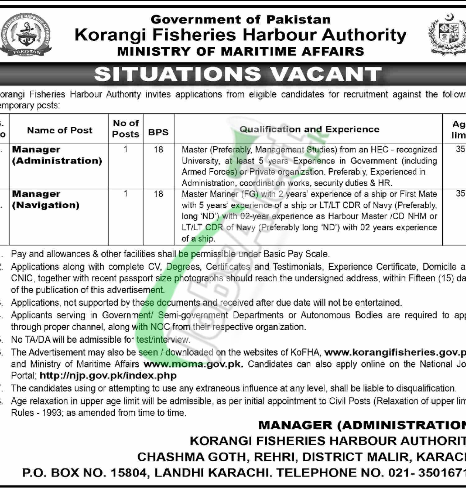 Ministry of Maritime Affairs Jobs 2026 Korangi Fisheries Harbour Authority Korangi Fisheries Harbour Authority Jobs