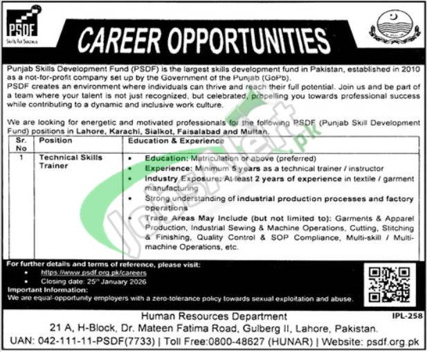 PSDF Jobs 2026 Punjab Skills Development Fund Advertisement PSDF Jobs Ad