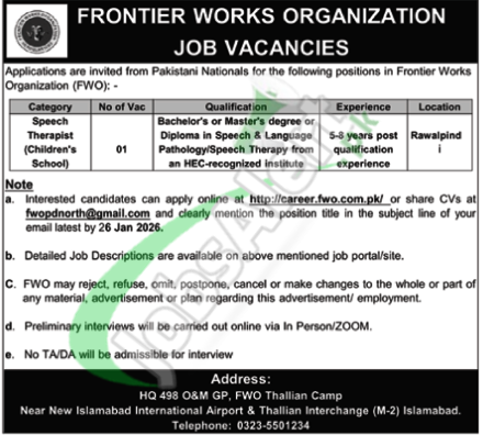 Latest Advertisement FWO Frontier Works Organization Jobs 2025 Apply Online FWO Jobs Ad