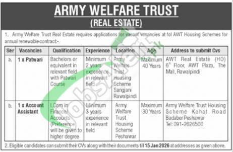 Army Welfare Trust Jobs 2026 for Civilians Latest Advertisement Army Welfare Trust Jobs