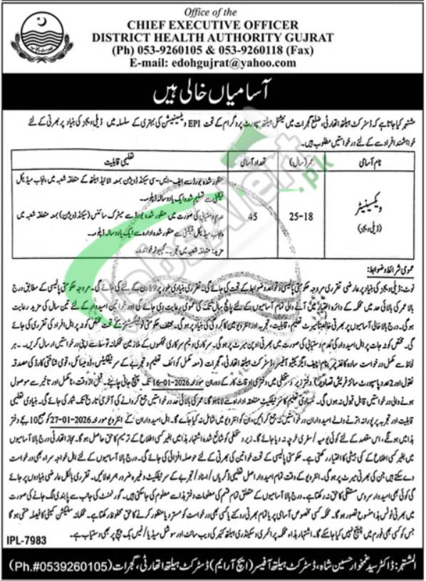 District Health Authority Gujrat Jobs 2025 Health Department Latest District Health Authority Gujrat Jobs