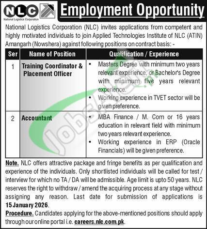 Apply in National Logistic Corporation Jobs 2026 Latest Advertisement www.nlc.com.pk Ad