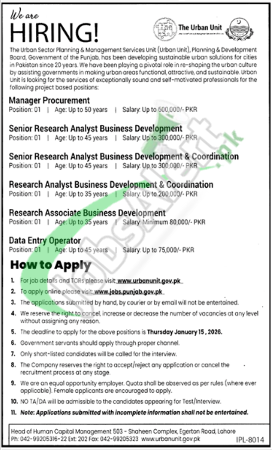 Apply Online Urban Unit Jobs 2026 Latest Advertisement Urban Unit Jobs