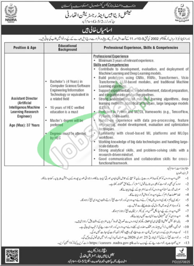 NADRA Islamabad Jobs 2026 Apply Online | careers.nadra.gov.pk NADRA Islamabad Jobs Ad