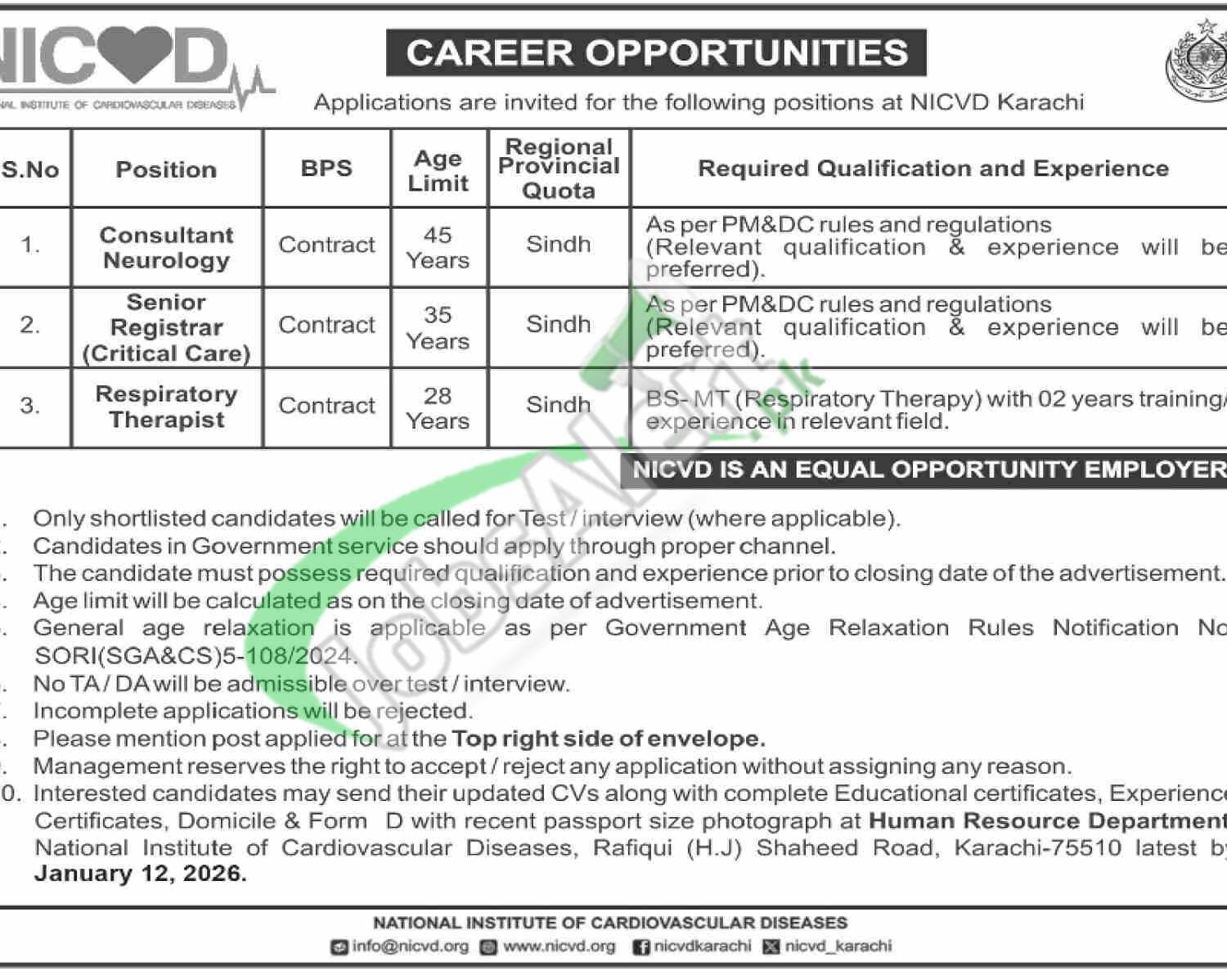 NICVD Jobs 2026 Online Apply | National Institute of Cardiovascular Diseases NICVD Jobs