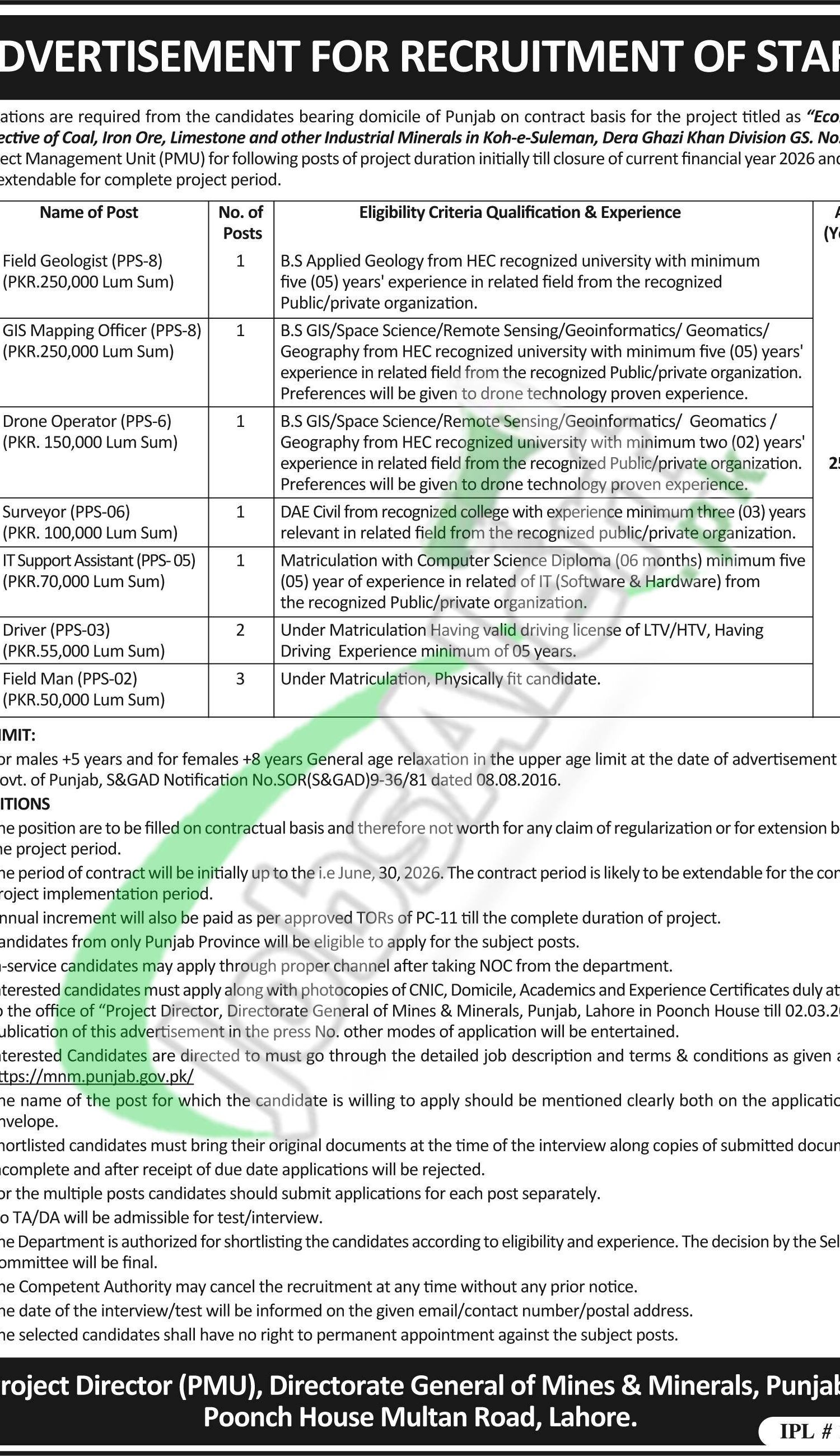 Mines & Minerals Department Punjab Surveyor Jobs 2026 Apply Online Mines & Minerals Department Surveyor Jobs