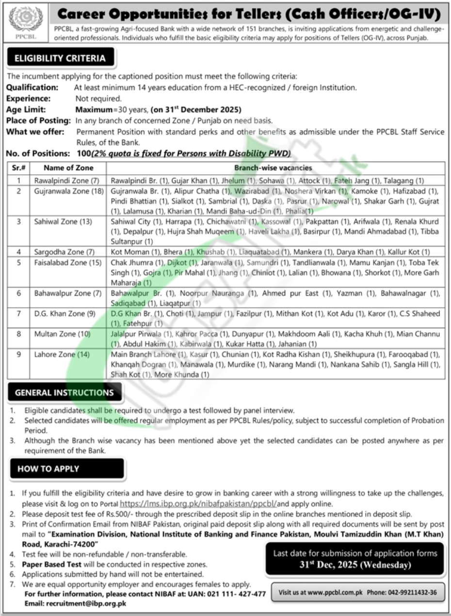 PPCBL Jobs 2025 Latest Advertisement Punjab Provincial Cooperative Bank PPCBL Jobs