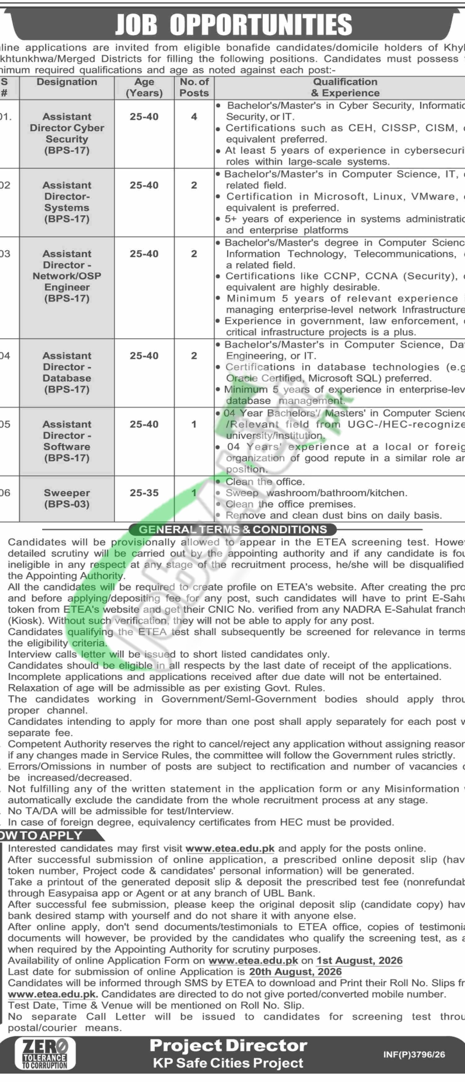 KP Safe City Jobs 2026 Online Apply Last Date KP Safe City Jobs