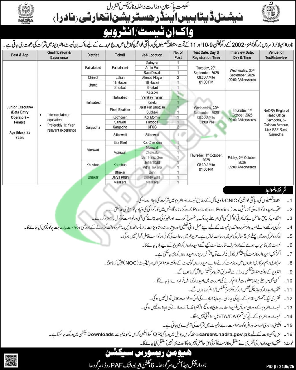 NADRA Sargodha Jobs 2026 Walk In Interview Date & Time Latest NADRA Sargodha Jobs