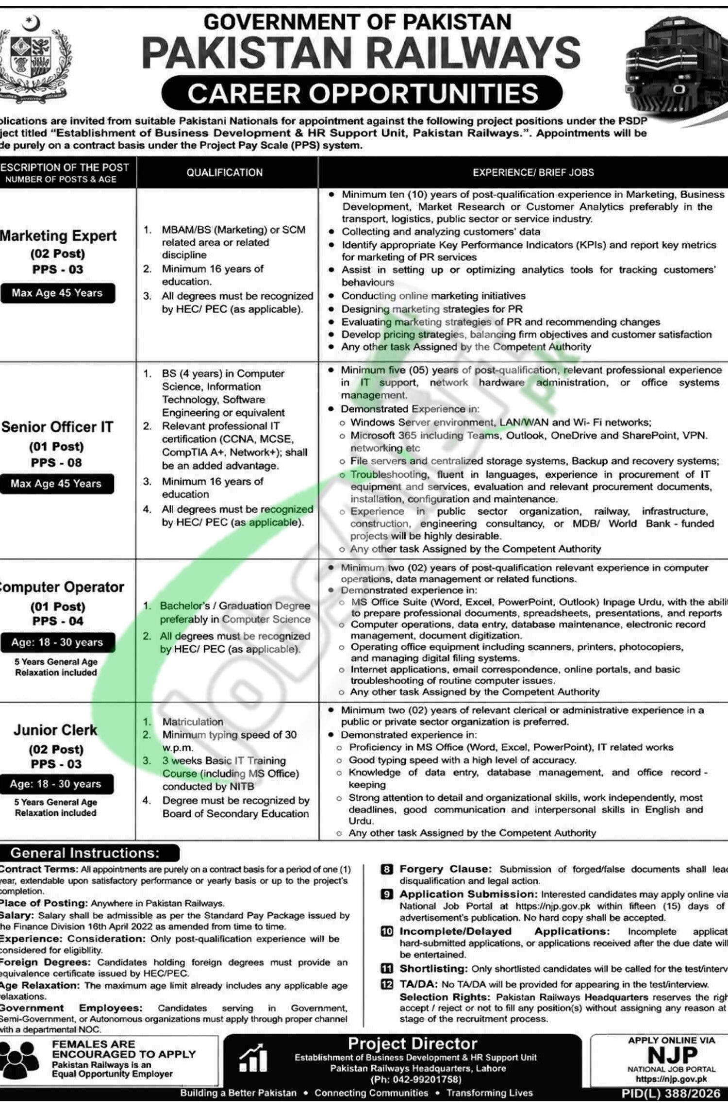 New Pakistan Railway Jobs 2026 Junior Clerk Latest Career Opportunities Pakistan Railway Jobs