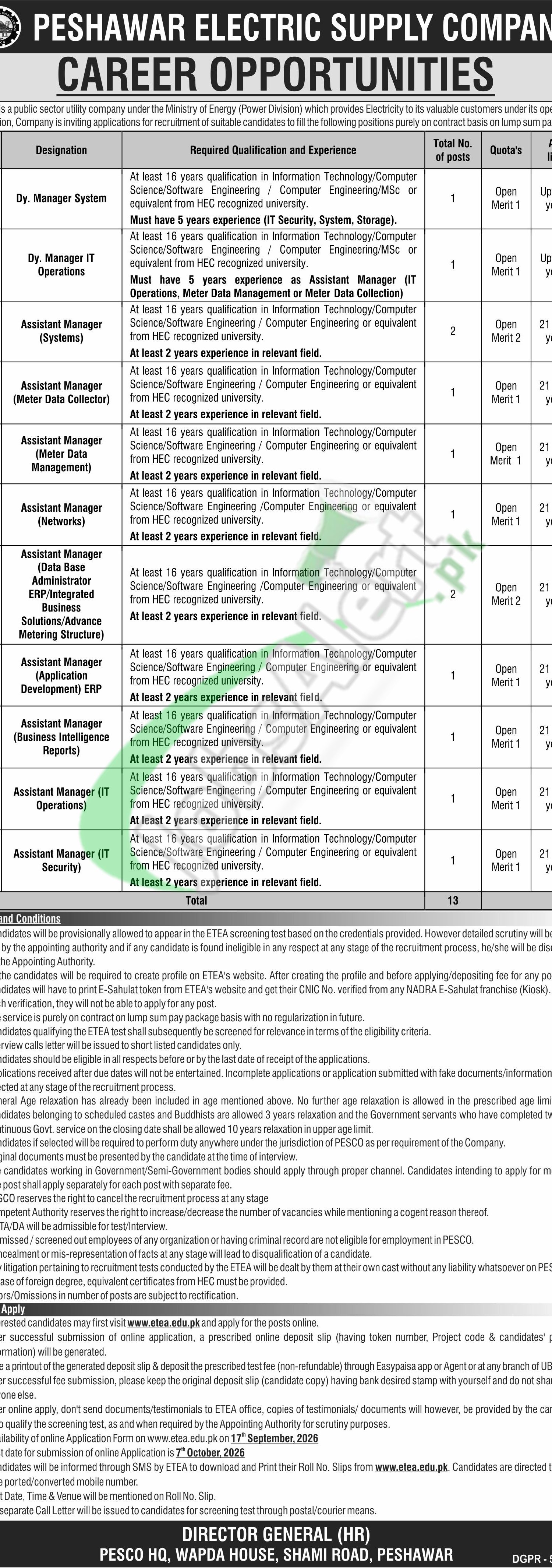 Online Apply PESCO Assistant Manager Meter Data Collection Jobs 2026 www.pesco.com.pk New Vacancies PESCO Jobs