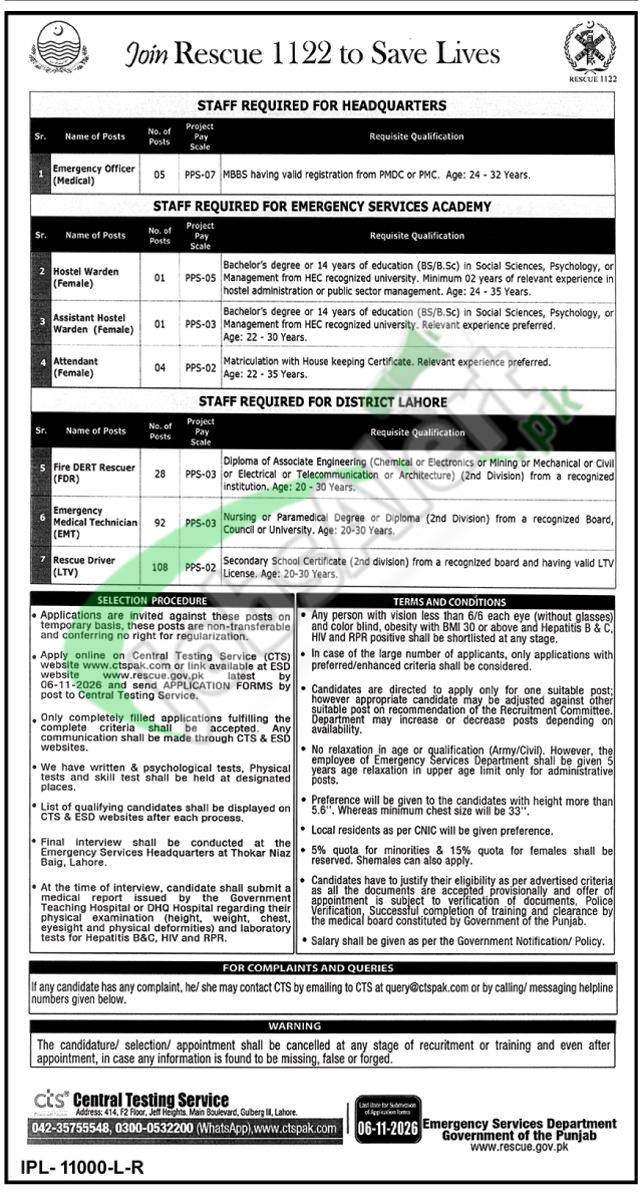 Rescue 1122 EMT Jobs