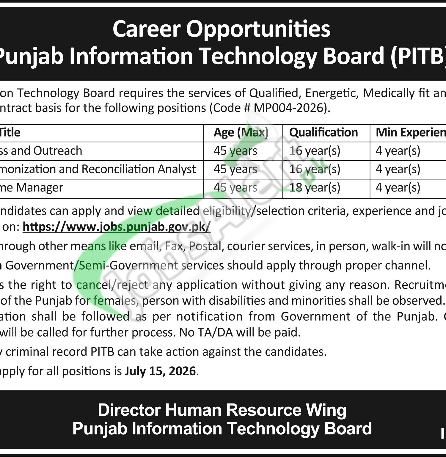 PITB Programme Manager Jobs 2026 Online Apply | jobs.punjab.gov.pk PITB Programme Manager Jobs