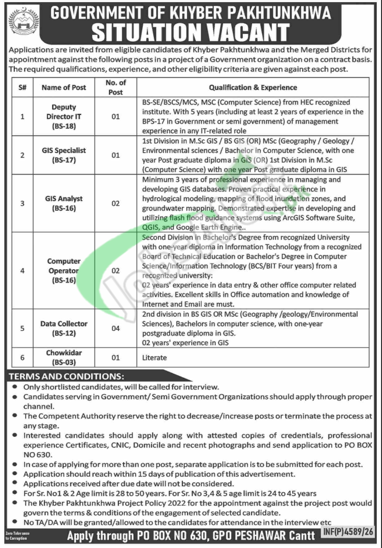 PO Box 630 GPO Peshawar Cantt Jobs 2026 Latest Advertisement KPK PO Box 630 GPO Peshawar Cantt Jobs