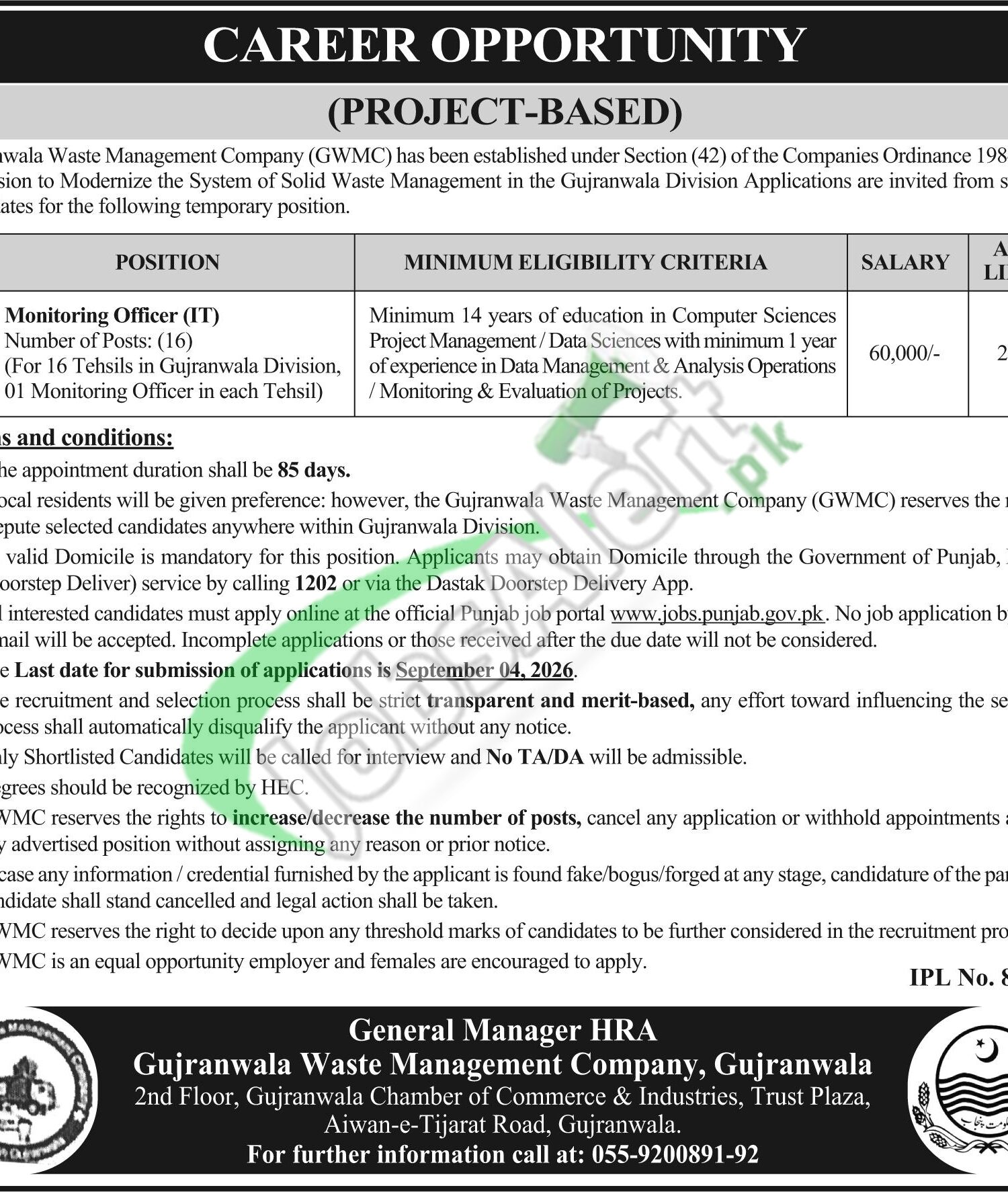 GWMC Gujranwala Waste Management Company Jobs 2026 Career Opportunities GWMJ Jobs