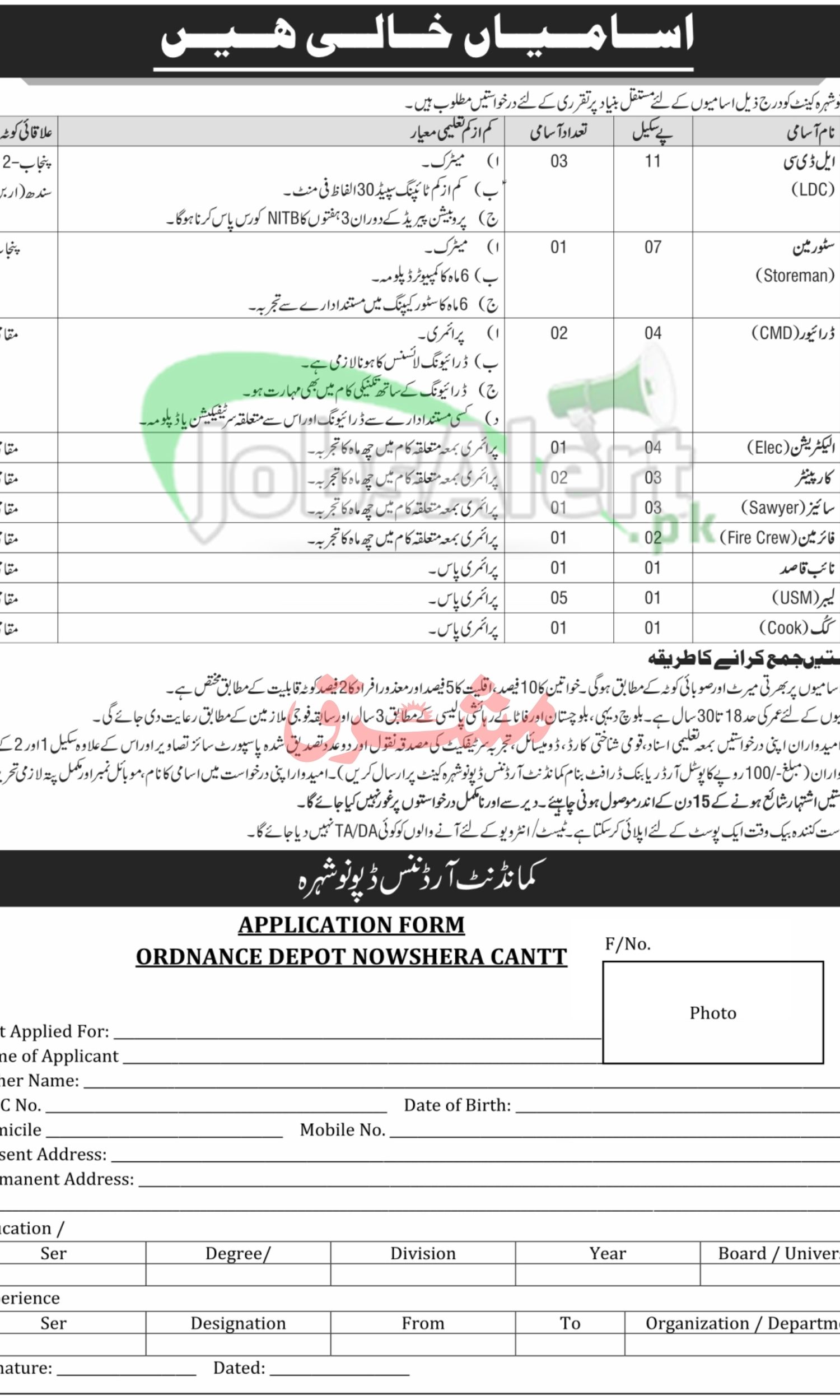 Ordnance Depot Nowshera Jobs 2026 Application Form Download Ordnance Depot Nowshera Jobs