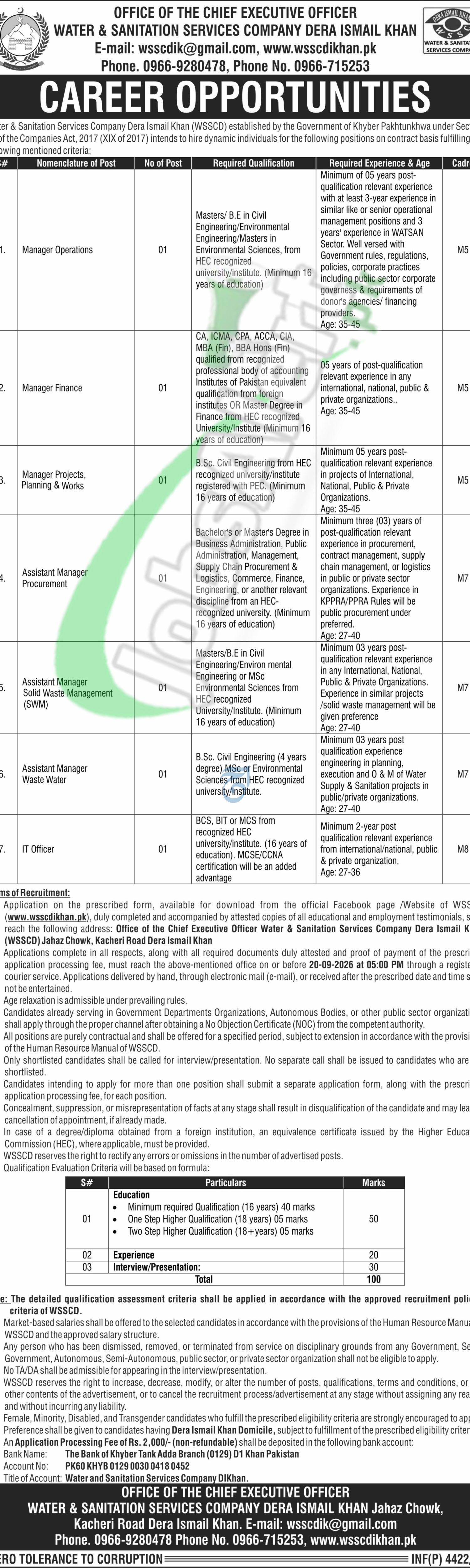 Application Form Water & Sanitation Services Company DI Khan Jobs 2026 WSSC WSSC DI Khan Jobs