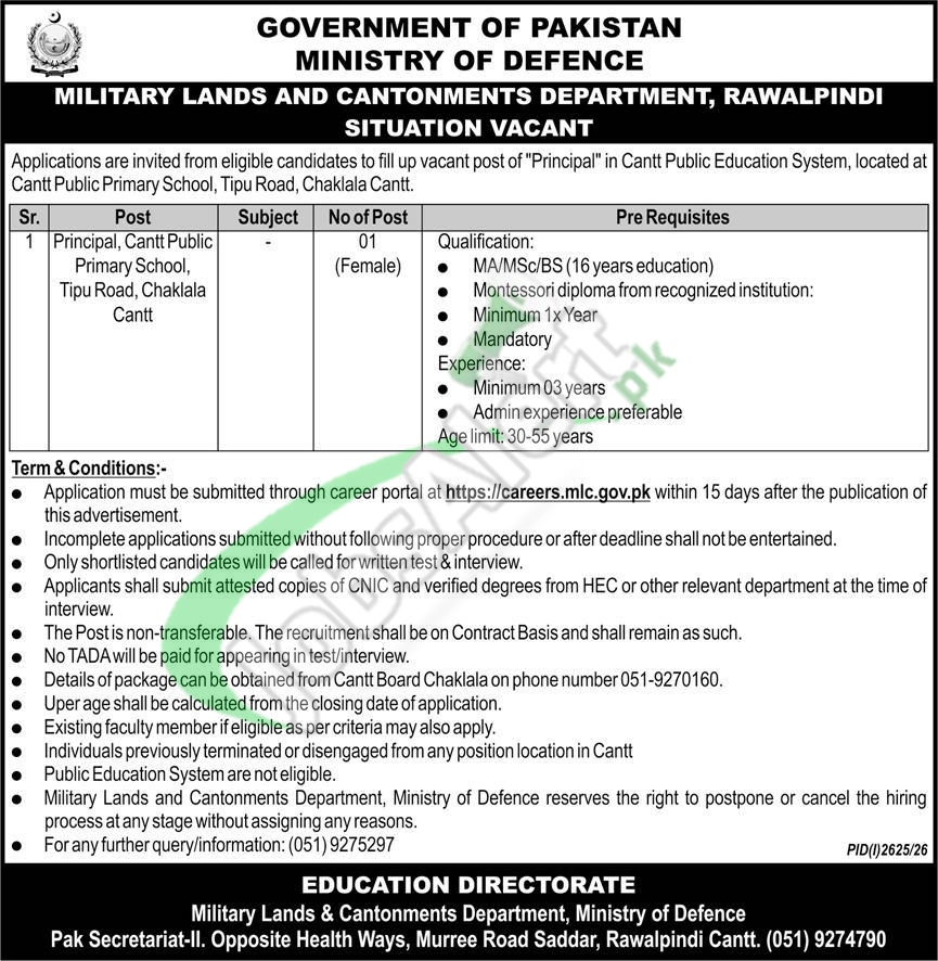 Cantt Public Primary School Jobs