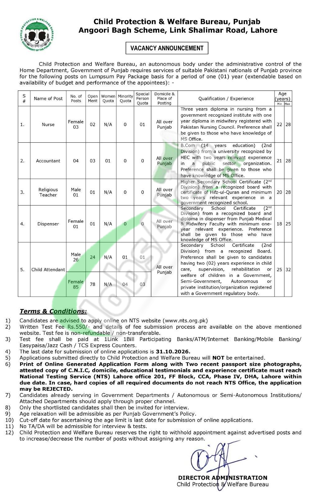 Child Protection and Welfare Bureau Punjab Jobs