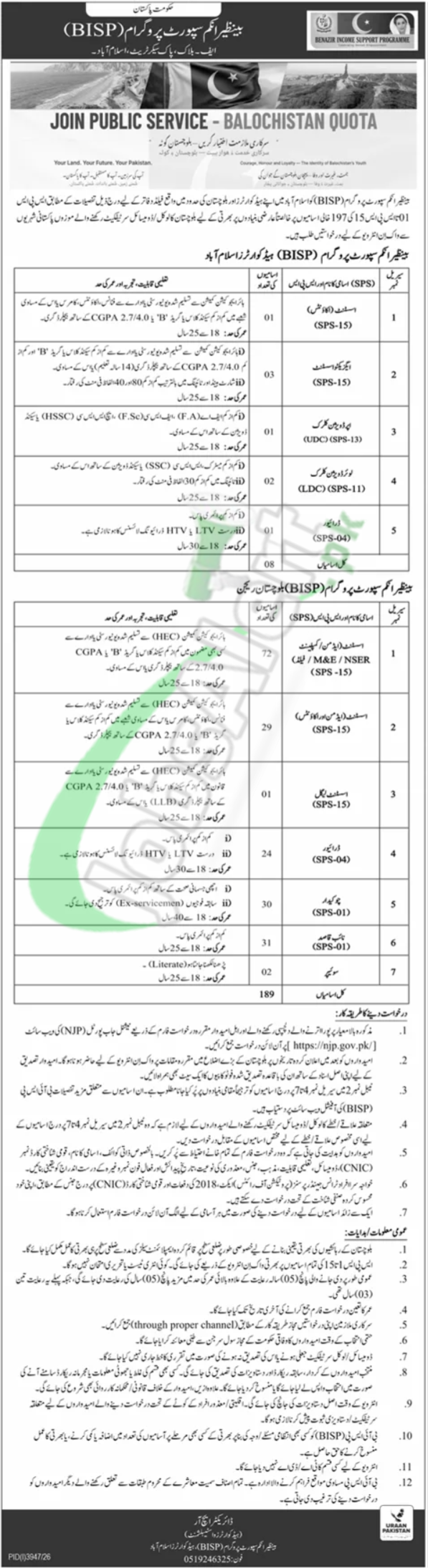BISP Driver Jobs Online Apply 2026 for Male & Female Last Date Pakistan BISP Driver Jobs
