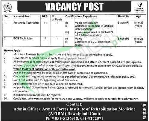 AFIRM Rawalpindi Jobs 2026 Armed Forces Institute of Rehabilitation Medicine AFIRM Rawalpindi Jobs