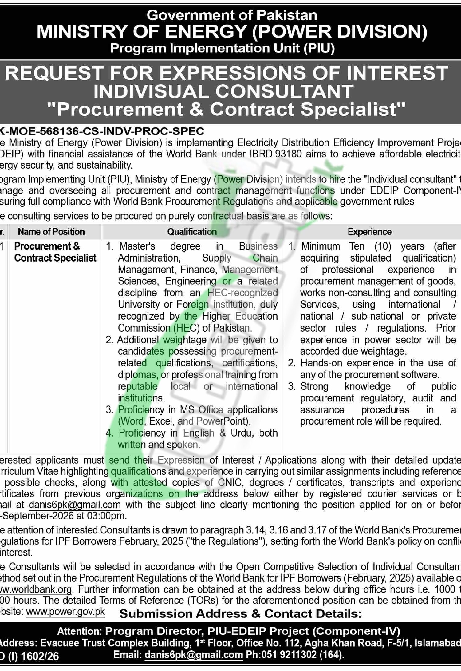 Ministry of Energy Power Division Jobs 2026 Latest Advertisement Ministry of Energy Jobs