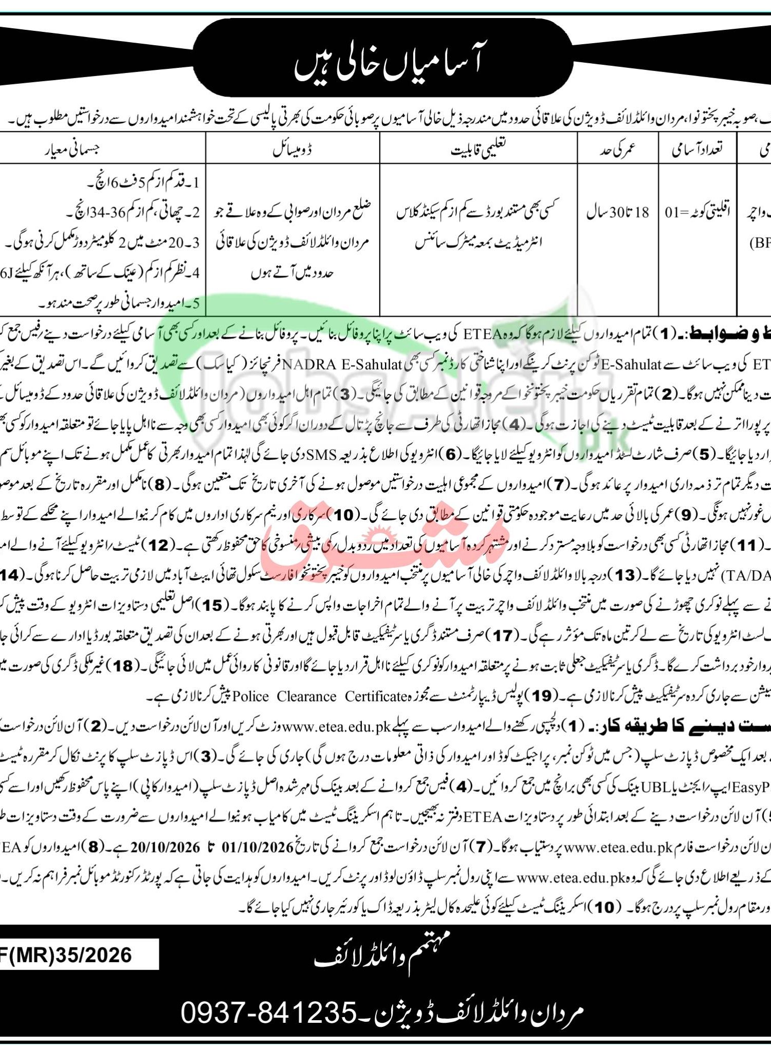 Mardan Wildlife Division Jobs