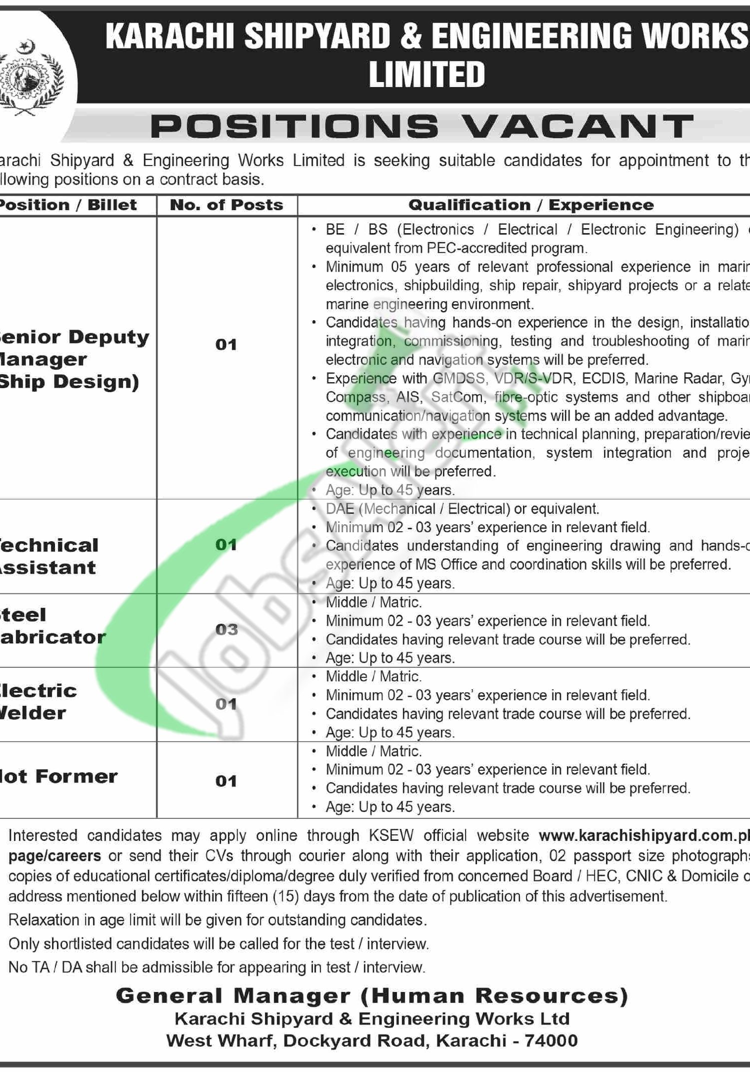 Technical Assistant Jobs in Karachi Shipyard and Engineering Works 2026 Current Openings KSEW Jobs