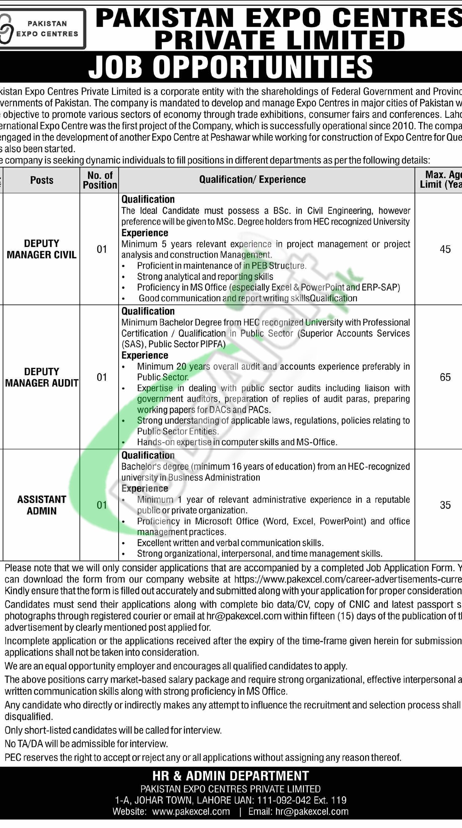Pakistan Expo Centre Jobs 2026 Advertisement Latest Pakistan Expo Centre Jobs