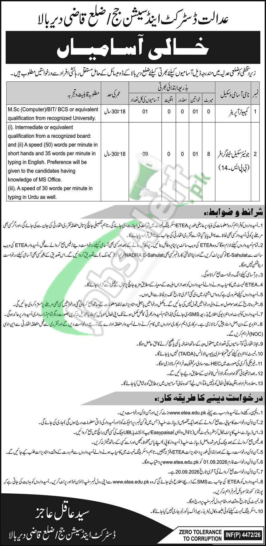 Deputy Commissioner Kohat Jobs 2026 ETEA Online Form Download Deputy Commissioner Kohat Jobs