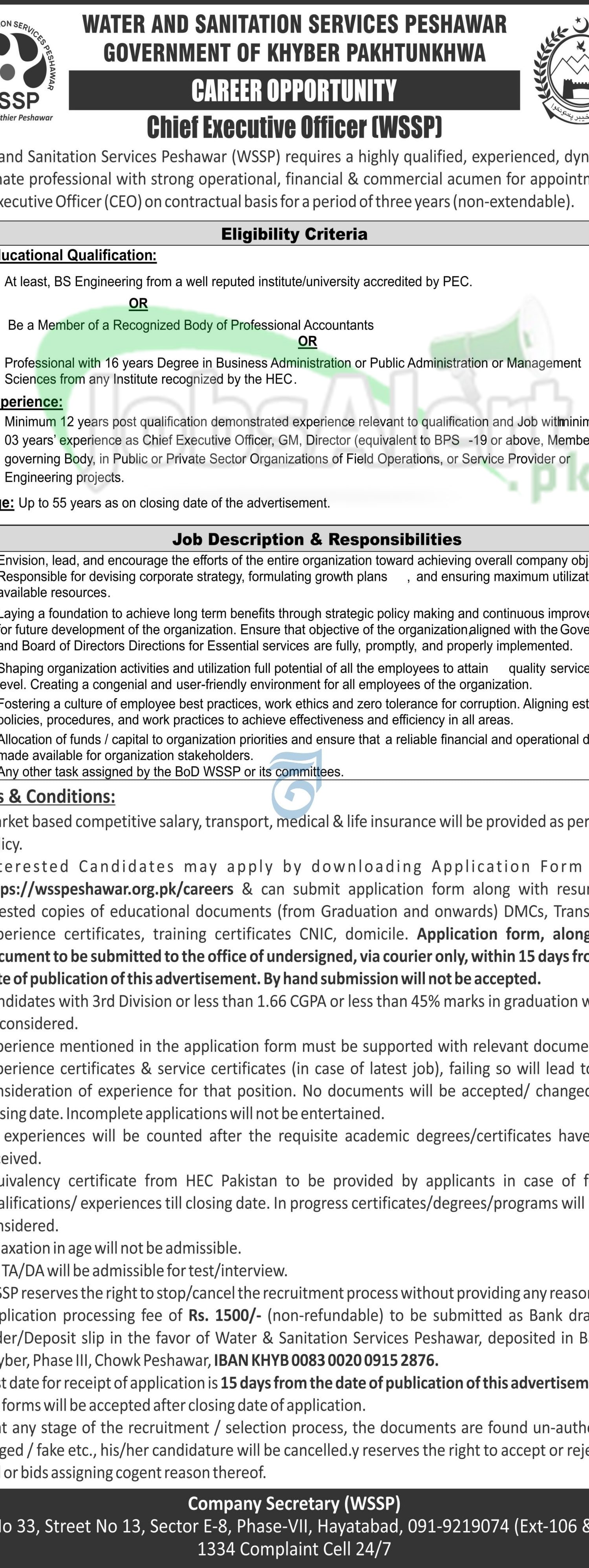 Water & Sanitation Services Company Peshawar Jobs