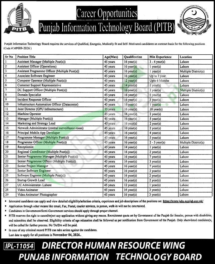 IT Jobs in PITB 2026 Punjab Information Technology Board Latest Vacancies PITB Jobs