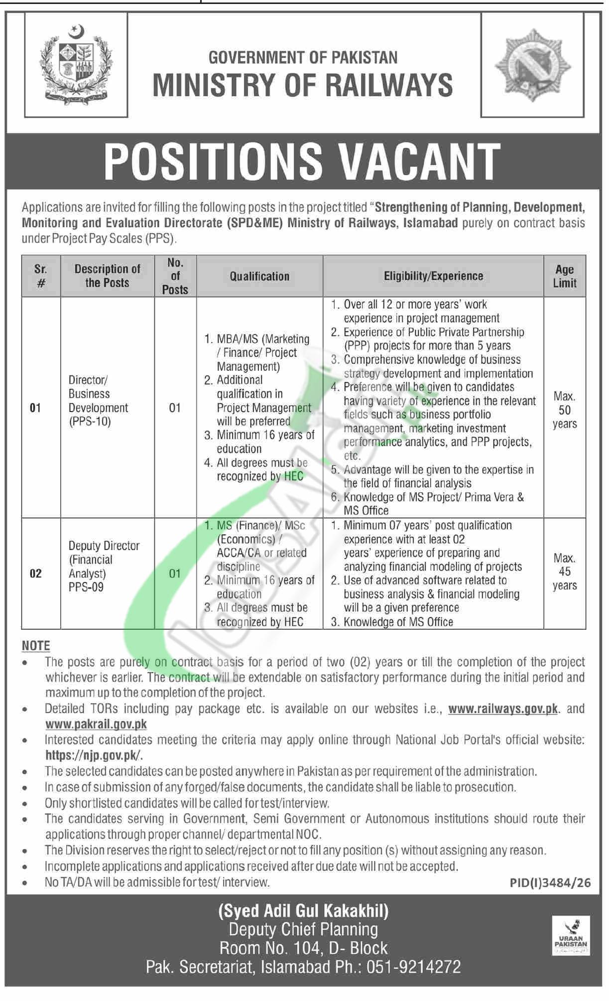 Ministry of Railways Jobs